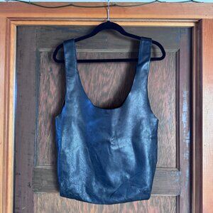 BAGGU black leather shopping bag, rare!